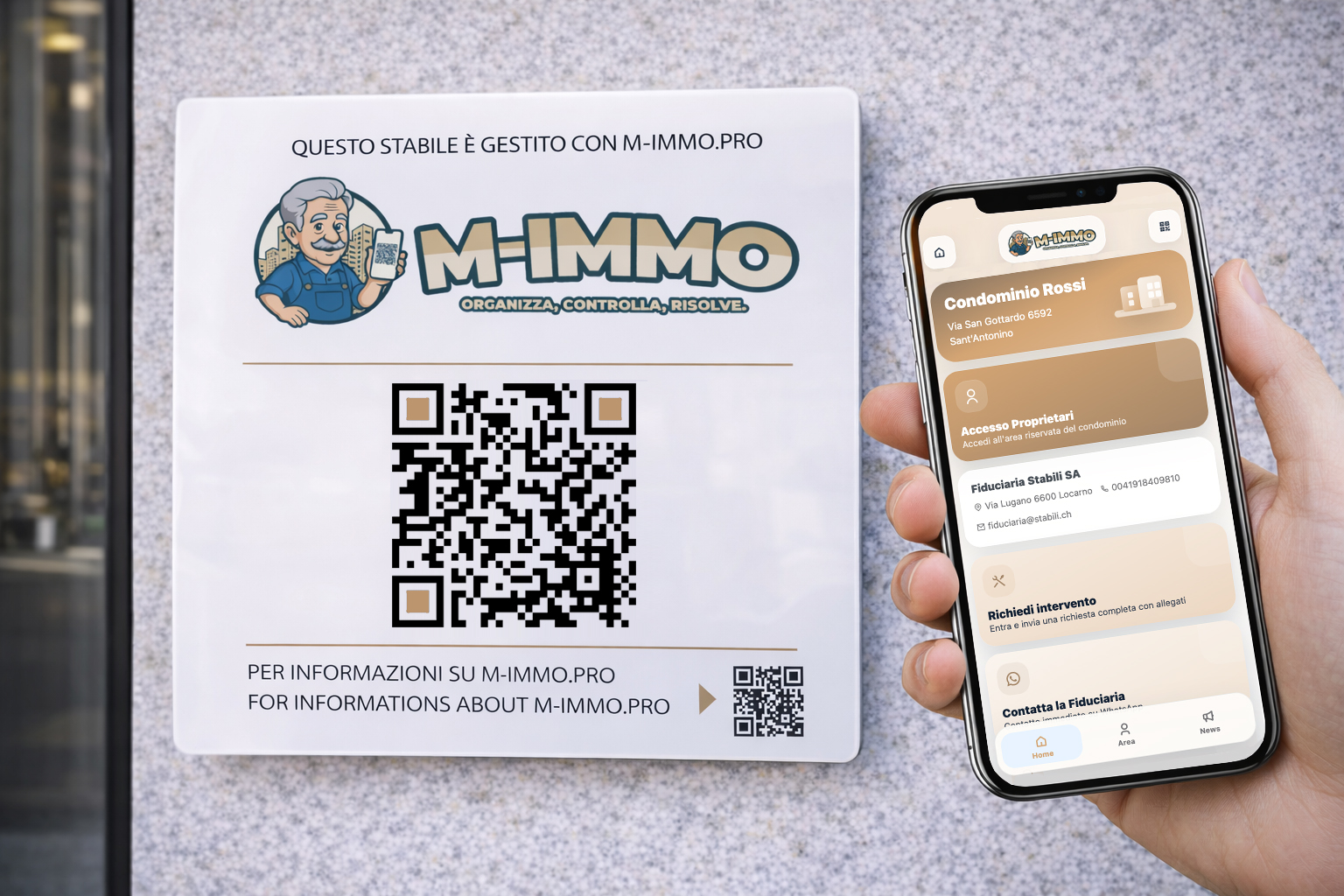 Persona che usa smartphone per segnalare un problema